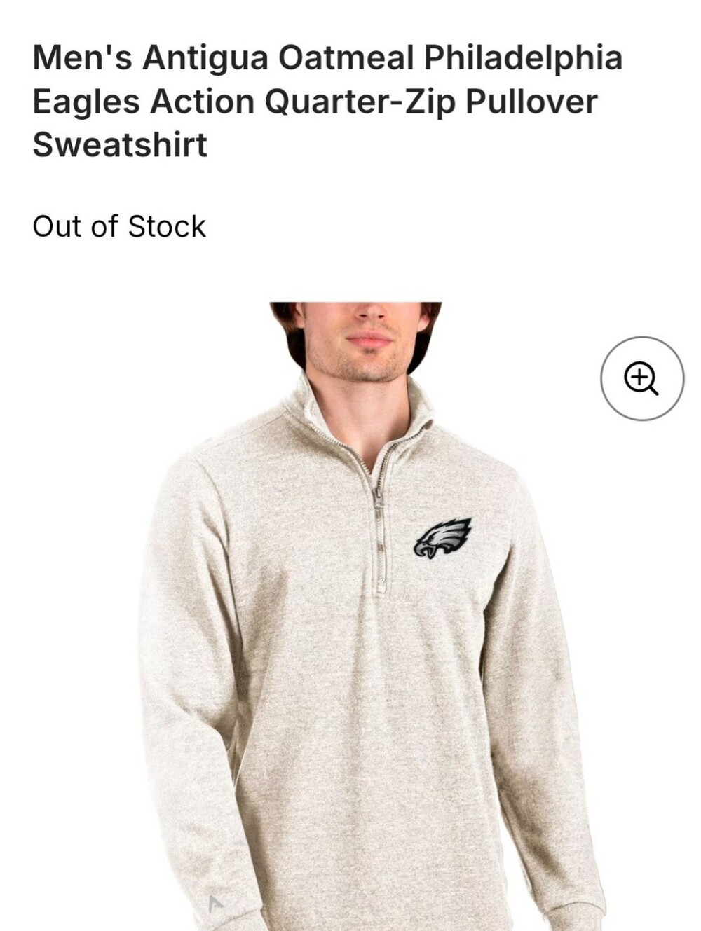 Antigua Oatmeal Quarter-Zip Pullover with Philadelphia Eagles Patch XL
